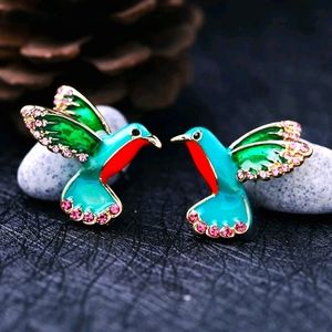 Jeweled Teal Rhinestone Hummingbird Earrings